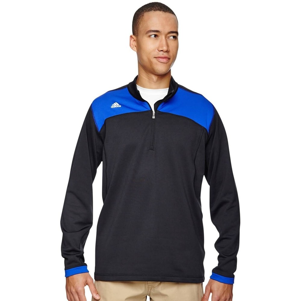 Adidas Golf Climawarm Pullover Men Size Medium Black Blue Logo Long Sleeve